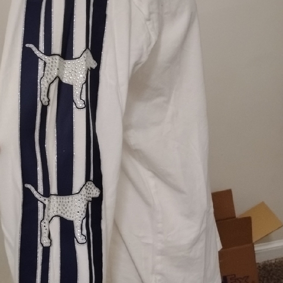 PINK Victoria's Secret White And Blue Bling! Long Sleeve Top - Picture 3 of 8